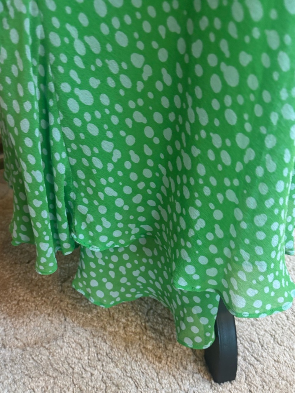 CYNTHIA HOWIE 100% Silk Sleeveless Green Dot Print Maxi Dress Fit & Flare Sz 12 - Picture 9 of 11